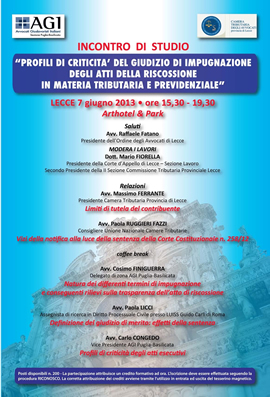 Locandina incontro di studio - 07 giugno 2013 - Lecce